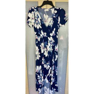 STORY Dress Womens Size S Blue Summer Floral Maxi Hi Low‎ Casual Party Boho